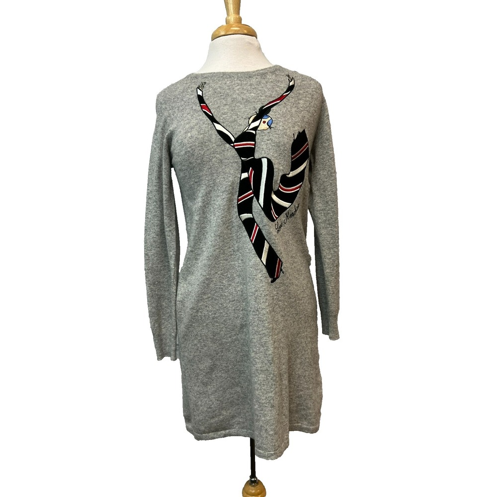 Love Moschino Dancing Woman Sweater Dress Gray Wool Blend Long Sleeve SZ M